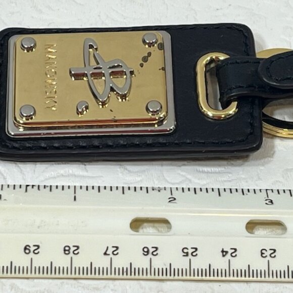 B. Makowsky Leather Black Buckle Luggage Tag Key Chain Gold Logo - Picture 13 of 14